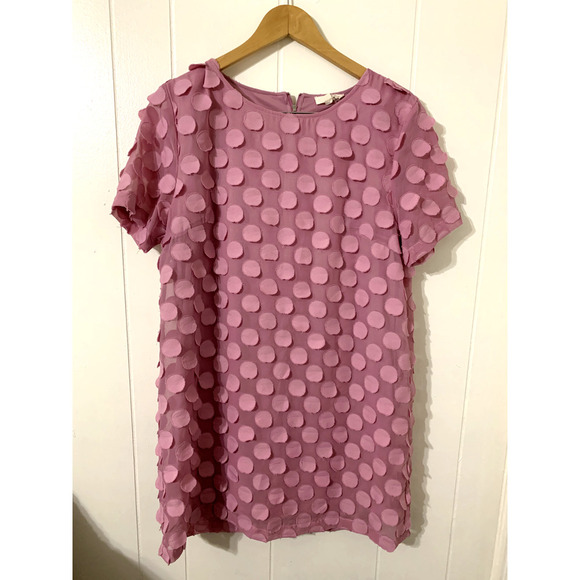 Entro Shift Mini Dress Size L Rose Pink Dot Applique Zip Back Boho Brunch - Picture 1 of 7